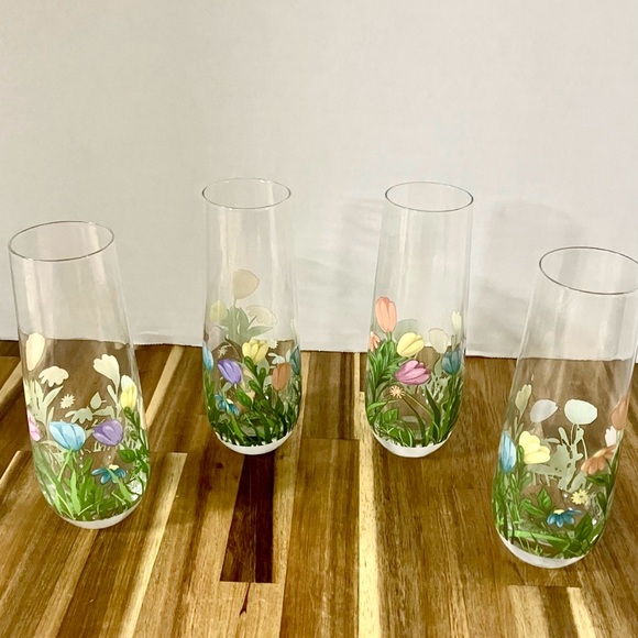 Floral Print Clear Glasses Set of 4 Pastel Spring Florals Easter Dinner Cottage - Picture 1 of 7